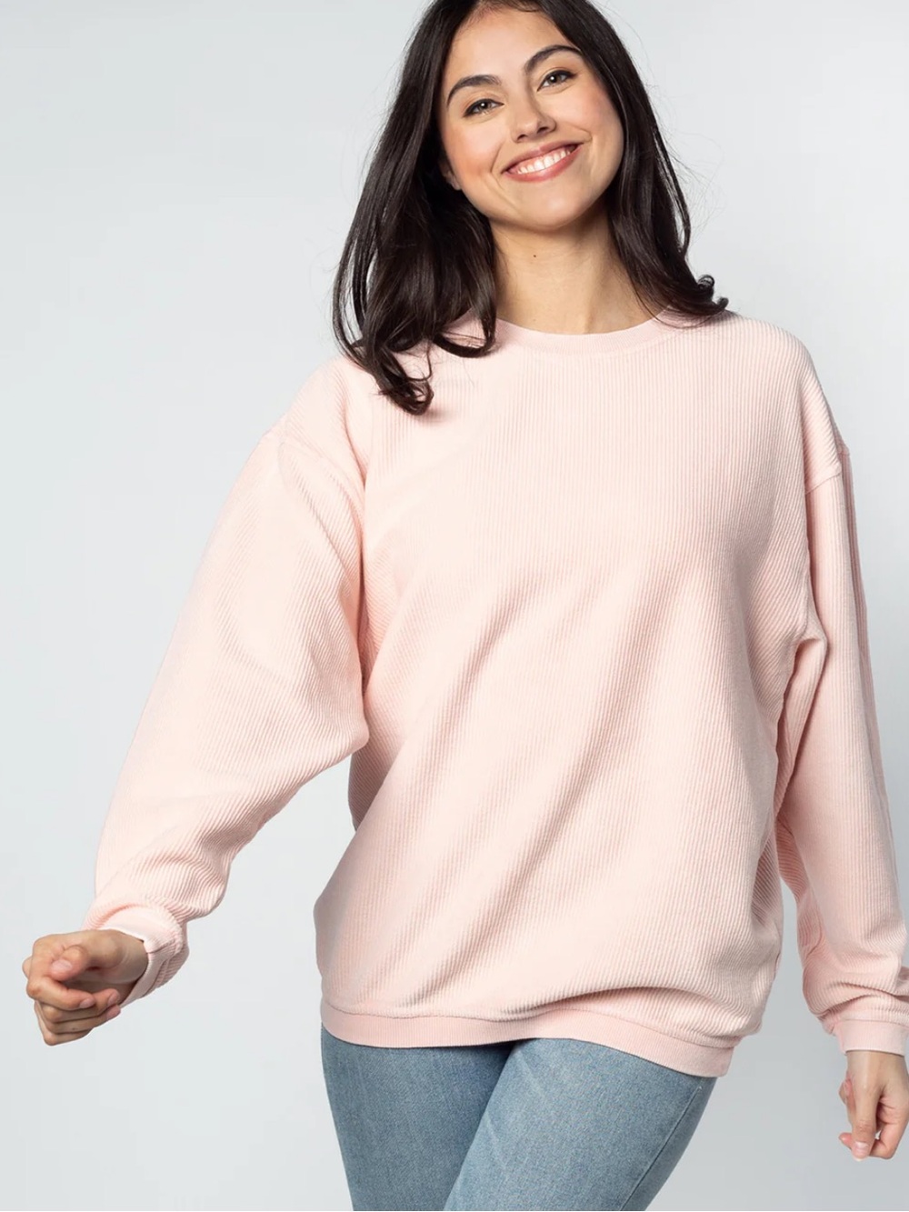 Chicka-d The Original Corded Crew Oversized Ribbed Sweatshirt Urban Pink Medium